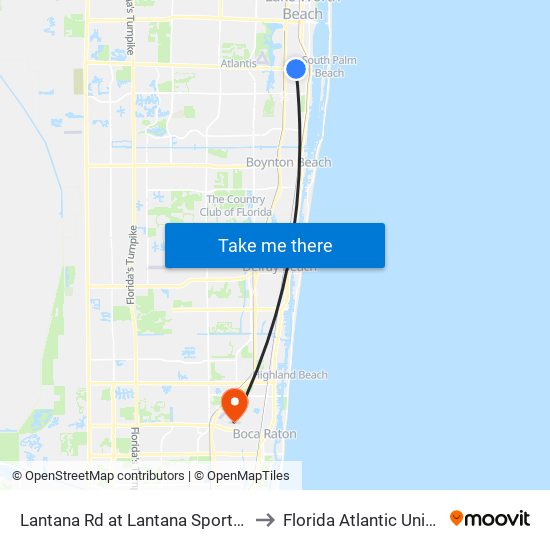 Lantana Rd at Lantana Sports Cmplx to Florida Atlantic University map