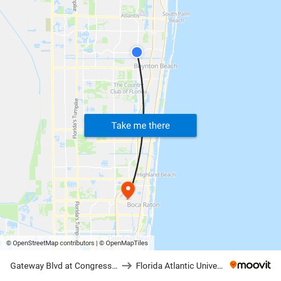 Gateway Blvd at  Congress Ave to Florida Atlantic University map