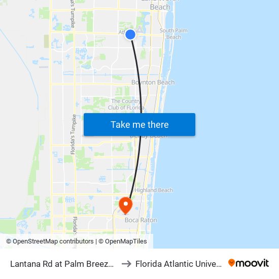 Lantana Rd at Palm Breezes Dr to Florida Atlantic University map