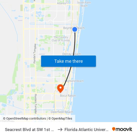 Seacrest Blvd at SW 1st Ave to Florida Atlantic University map