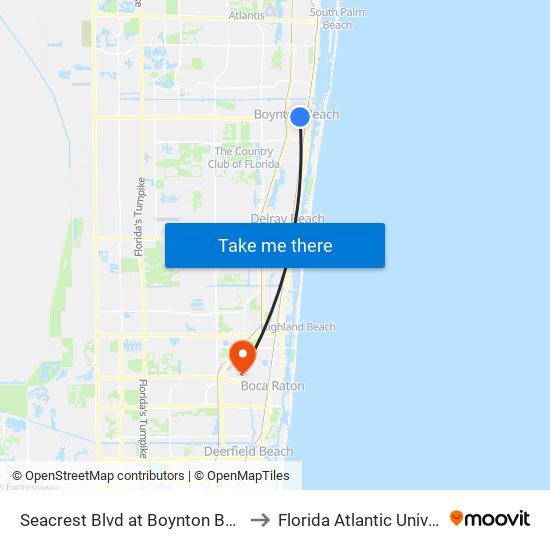 Seacrest Blvd at Boynton Bch Blvd to Florida Atlantic University map