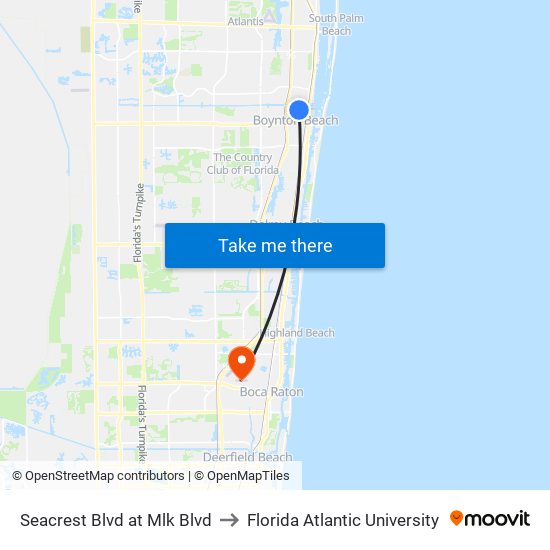 Seacrest Blvd at Mlk Blvd to Florida Atlantic University map