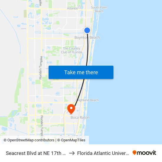 Seacrest Blvd at NE 17th Ave to Florida Atlantic University map