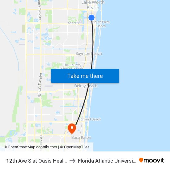 12th Ave S at Oasis Health to Florida Atlantic University map