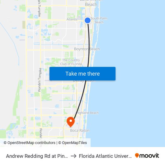 Andrew Redding Rd at Pine Pl to Florida Atlantic University map