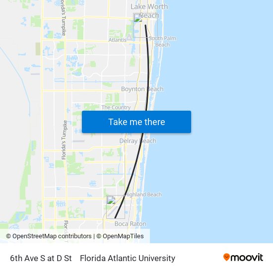 6th Ave S at D St to Florida Atlantic University map