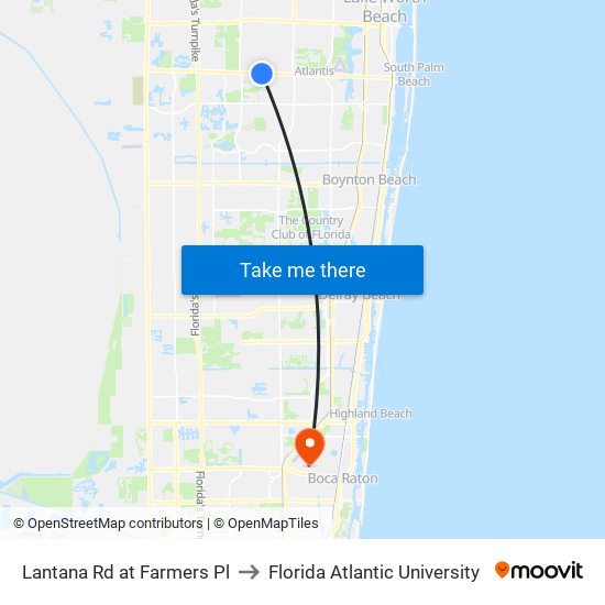 Lantana Rd at  Farmers Pl to Florida Atlantic University map