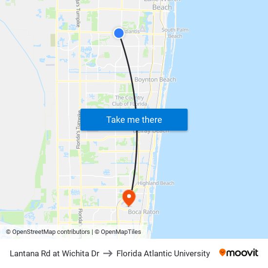 Lantana Rd at  Wichita Dr to Florida Atlantic University map