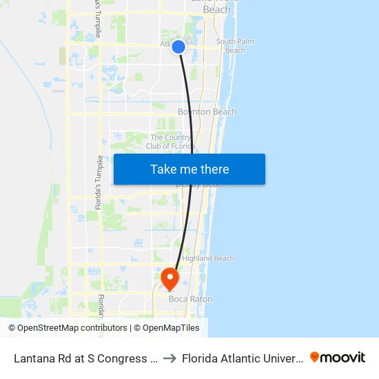 LANTANA RD at S CONGRESS AVE to Florida Atlantic University map