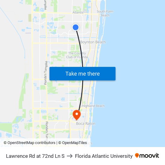 Lawrence Rd at 72nd Ln S to Florida Atlantic University map