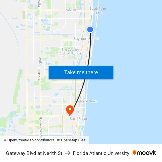 Gateway Blvd at Ne4th St to Florida Atlantic University map