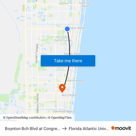 BOYNTON BCH BLVD at  CONGRESS AVE to Florida Atlantic University map