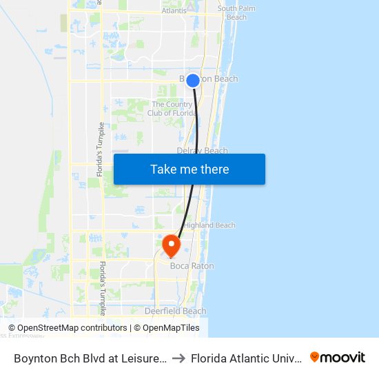 Boynton Bch Blvd at  Leisureville Bl to Florida Atlantic University map