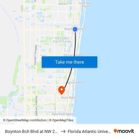 BOYNTON BCH BLVD at NW 2ND ST to Florida Atlantic University map