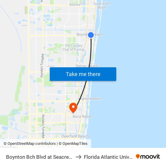 Boynton Bch Blvd at Seacrest Blvd to Florida Atlantic University map