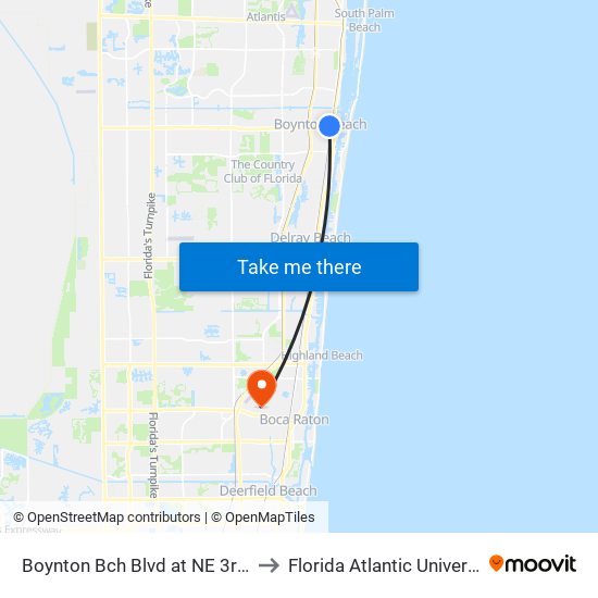 BOYNTON BCH BLVD at NE 3RD ST to Florida Atlantic University map