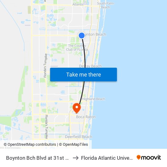 Boynton Bch Blvd at 31st Ter S to Florida Atlantic University map