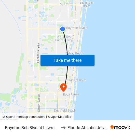 Boynton Bch Blvd at Lawrence Rd to Florida Atlantic University map