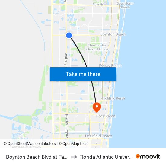 Boynton Beach Blvd at Target to Florida Atlantic University map
