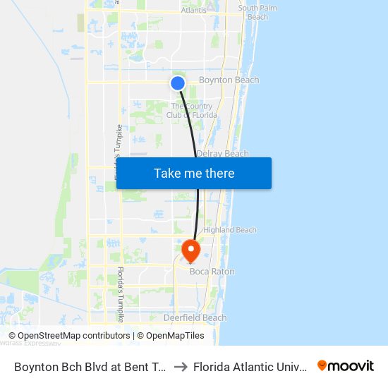 Boynton Bch Blvd at Bent Tree Dr to Florida Atlantic University map