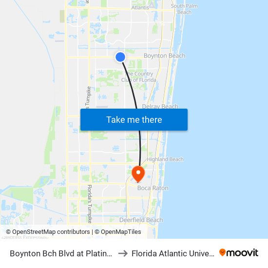 Boynton Bch Blvd at Platina Ave to Florida Atlantic University map