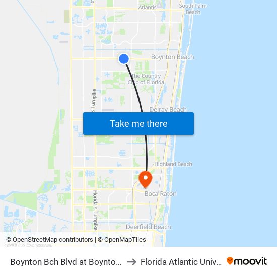 Boynton Bch Blvd at Boynton Pl Cir to Florida Atlantic University map