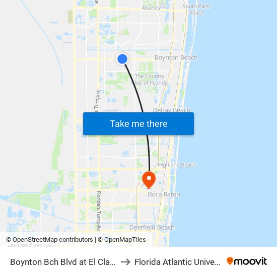 Boynton Bch Blvd at El Clair Rd to Florida Atlantic University map