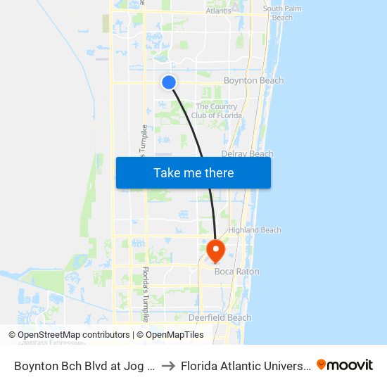 Boynton Bch Blvd at Jog Rd to Florida Atlantic University map