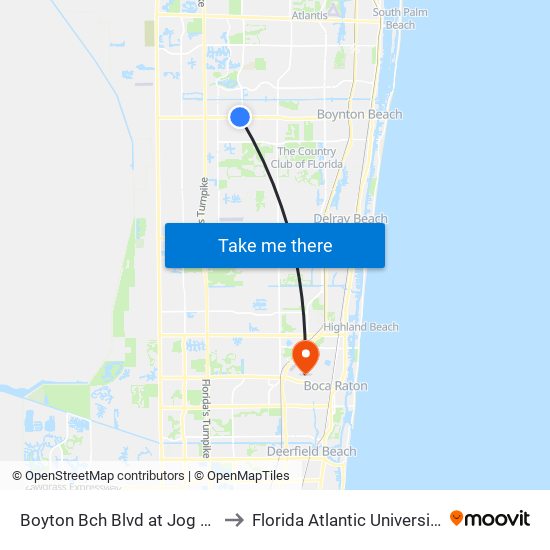 Boyton Bch Blvd at Jog Rd to Florida Atlantic University map