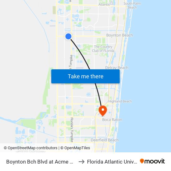 Boynton Bch Blvd at Acme Dairy Rd to Florida Atlantic University map