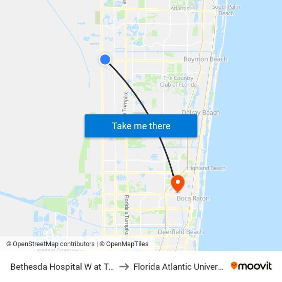 Bethesda Hospital W at Trml to Florida Atlantic University map
