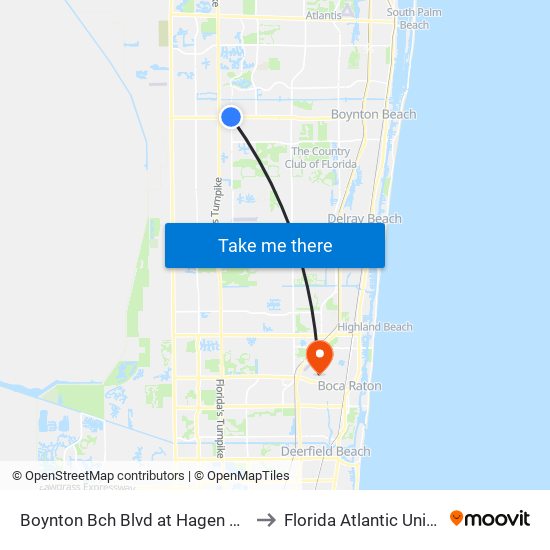 Boynton Bch Blvd at Hagen Ranch Rd to Florida Atlantic University map