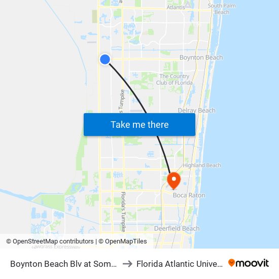 Boynton Beach Blv at Somerset to Florida Atlantic University map