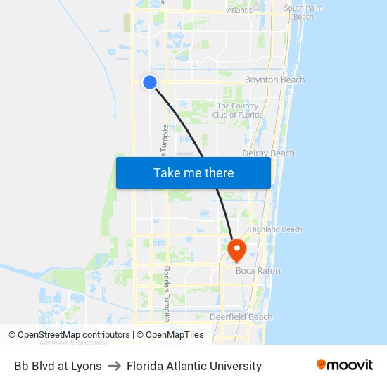 Bb Blvd at Lyons to Florida Atlantic University map