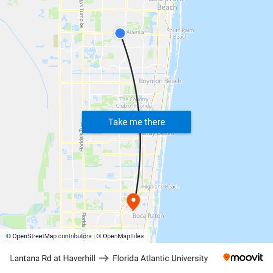 LANTANA RD at HAVERHILL to Florida Atlantic University map