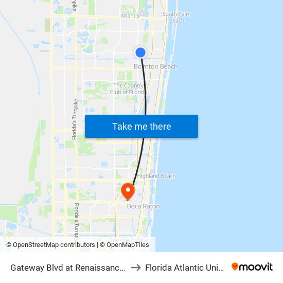 Gateway Blvd at Renaissance C Blvd to Florida Atlantic University map