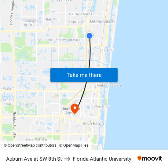 Auburn Ave at SW 8th St to Florida Atlantic University map