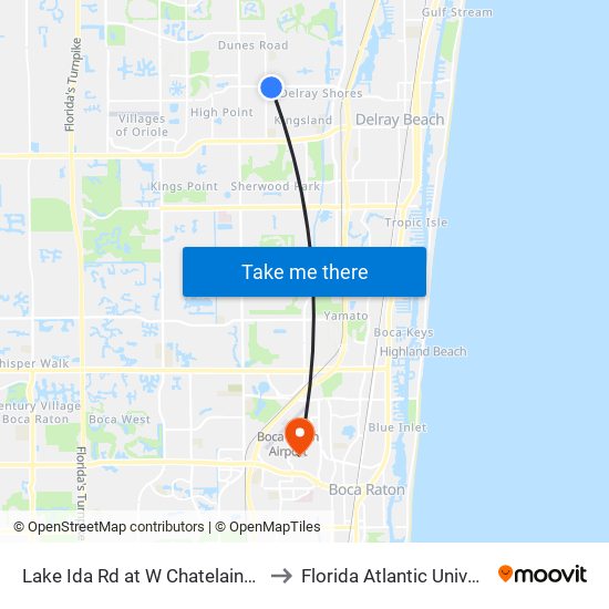 Lake Ida Rd at  W Chatelaine Blvd to Florida Atlantic University map