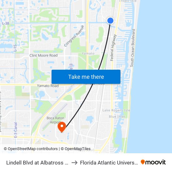 Lindell Blvd at Albatross Rd to Florida Atlantic University map