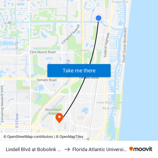 Lindell Blvd at  Bobolink Rd to Florida Atlantic University map