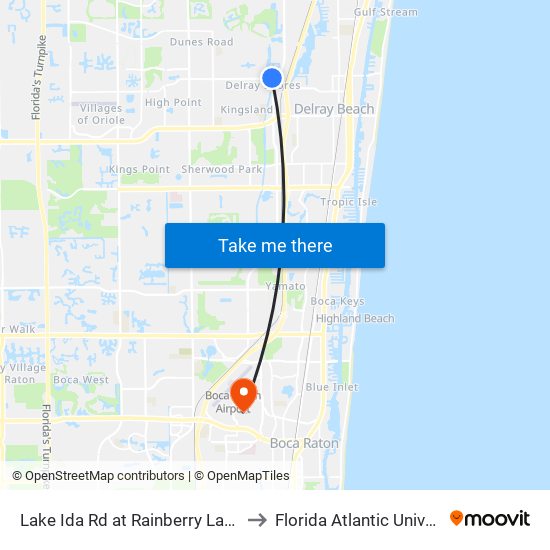 Lake Ida Rd at  Rainberry Lakes Dr to Florida Atlantic University map