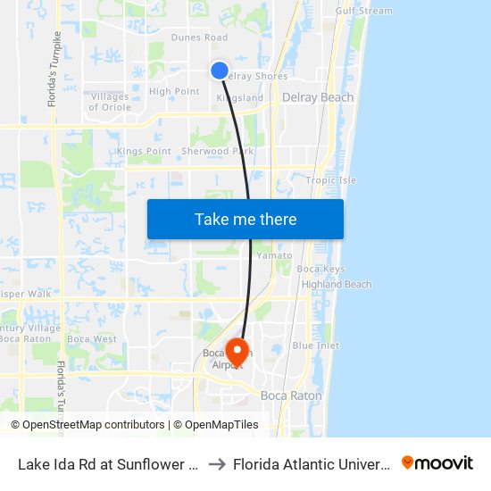 LAKE IDA RD at  SUNFLOWER AVE to Florida Atlantic University map