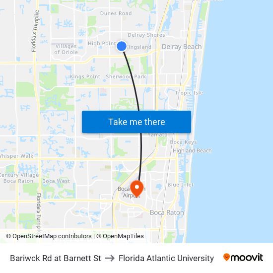 Bariwck Rd at  Barnett St to Florida Atlantic University map