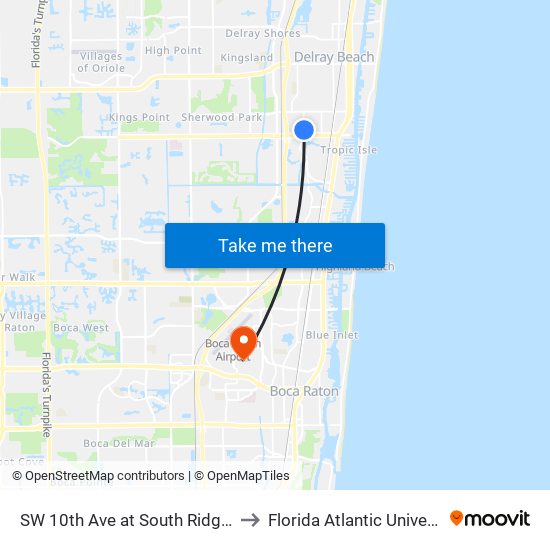 SW 10th Ave at South Ridge Rd to Florida Atlantic University map