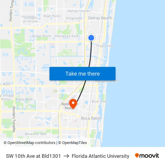 SW 10TH AVE at BLD1301 to Florida Atlantic University map