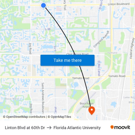 Linton Blvd at 60th Dr to Florida Atlantic University map