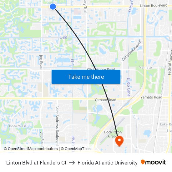 Linton Blvd at Flanders Ct to Florida Atlantic University map