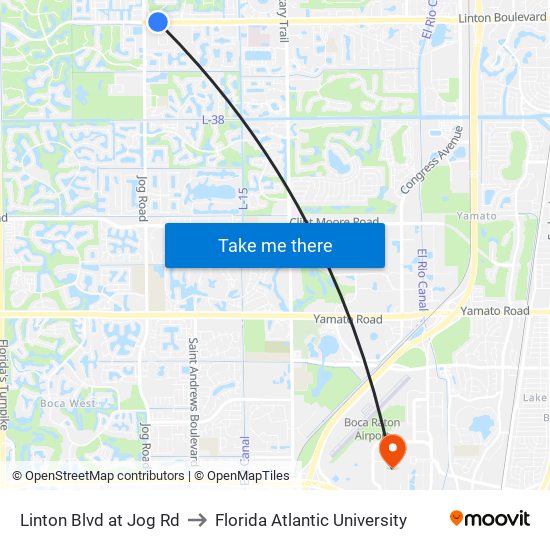 Linton Blvd at Jog Rd to Florida Atlantic University map