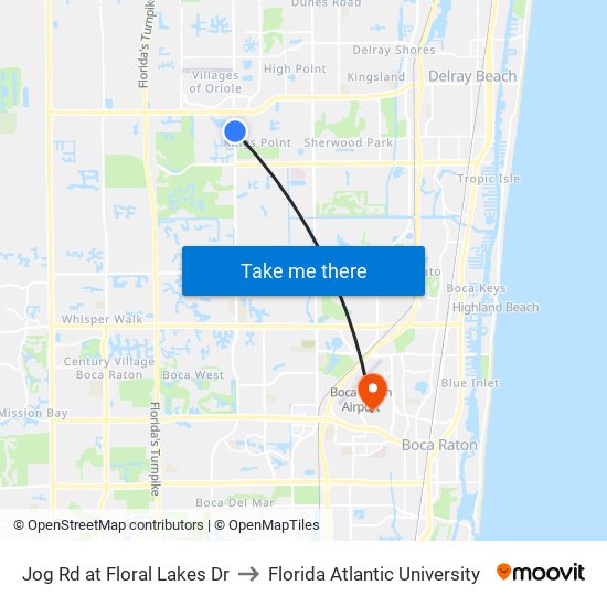 Jog Rd at Floral Lakes Dr to Florida Atlantic University map