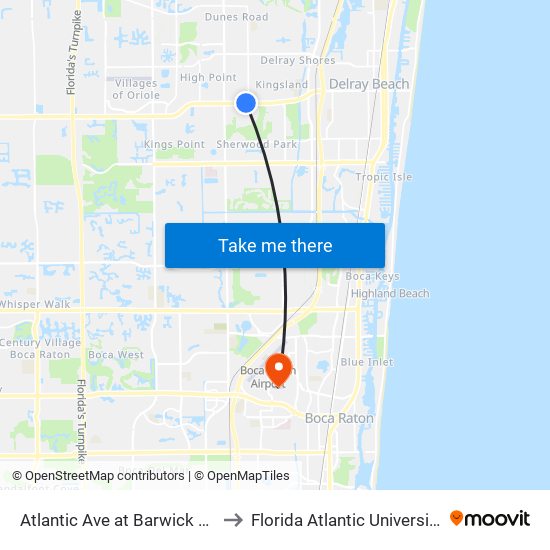 ATLANTIC AVE at  BARWICK RD to Florida Atlantic University map